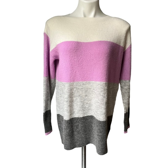Talbots Wide Striped Sweater, Cream, purple and Grey - Picture 3 of 11